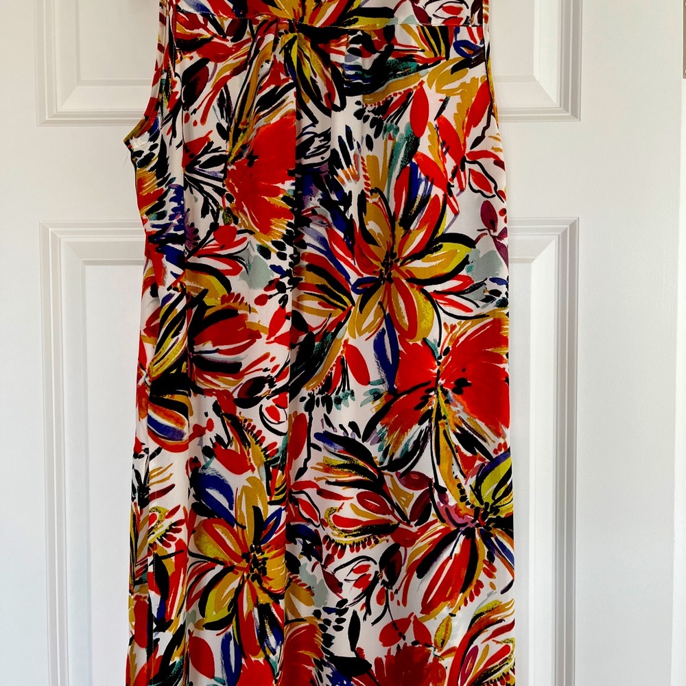 Orange flower sleeveless dress with red/orange belt